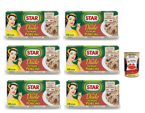 6x Star Dado Funghi Porcini Brodo Porcini Brodo Porcini Soup Cubes Broth 10 Pz + Italian Gourmet Polpa 400 g