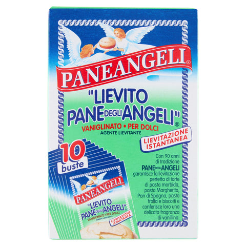 Paneangeli Vaniglinated Angels Bread Yeast, Baking Powder, Instant Yeast with Delicate Vanillin Fragrance, Vegan and Gluten Free, Box of 10 Bags of 16g