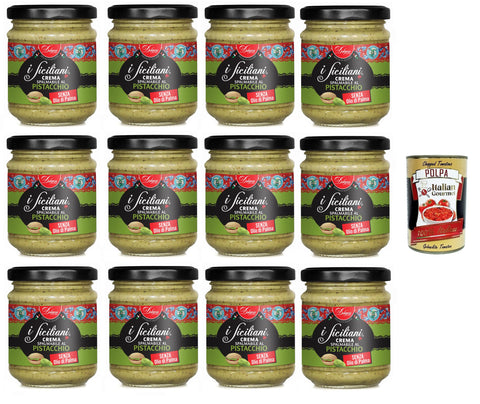Dolgam I Siciliani Crema Spalmabile al Pistacchio Spreadable Cream Pistachio Spreadable Cream 12 x 200 g Free from Palm Oil Gluten Free + Italian Gourmet Polpa 400 g