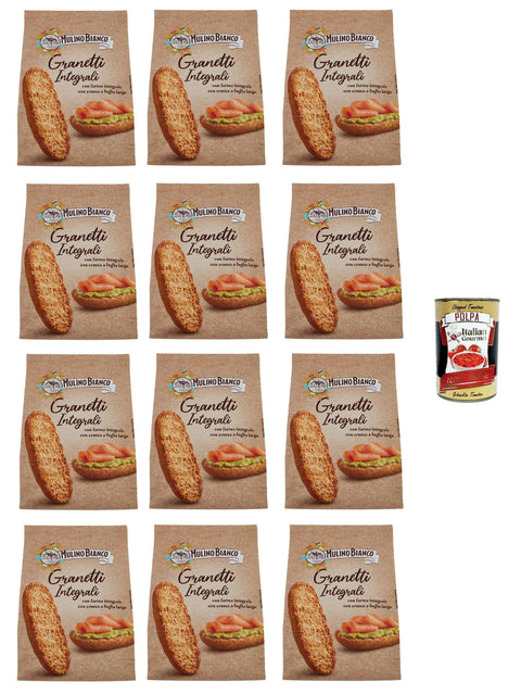 12 x Mulino Bianco Crostini Granetti Integrali Whole Grain Croutons, Rich in Fibre Snack, 280 g + Italian Gourmet Polpa 400 g