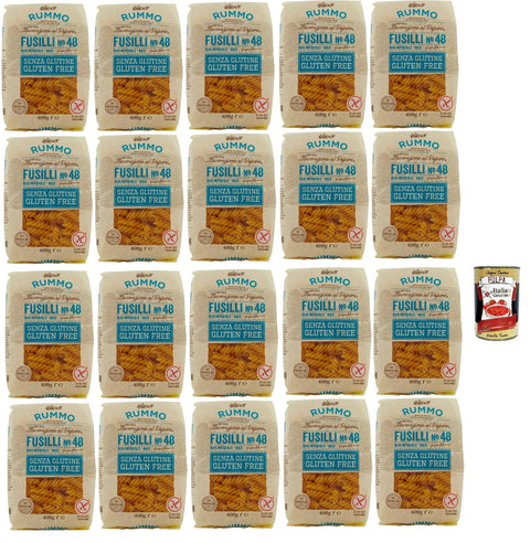 Rummo Pasta Noodles Gluten Free Fusilli N° 48, Bronze Drawn Glutein-Free, Perfect for People with Celiac Disease or Gluten Intolerance, 20 x 400 g + Italian Gourmet Polpa 400 g