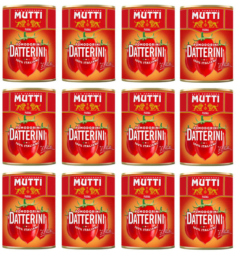 12 x Mutti Pomodorini Datterini Cherry Tomatoes Datterini Sweet Taste Oblong Shape Italian Sauce Tomatoes 400 g Tin