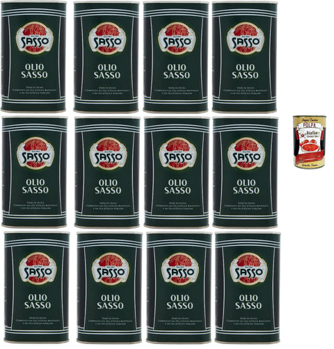 Sasso Olio Extra Virgine D'oliva Virgin Olive Oil 12 x 500 ml 100% Italian, Extra Virgin Oil + Italian Gourmet Polpa 400 g