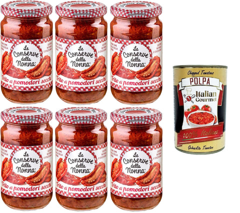 Le Conserve Della Nonna, Trito di pomodori secchopped dried tomatoes, ideal as a side dish, made in Italy, gluten-free, no flavours, 6 x 190 g, Italian gourmet polpa 400 g