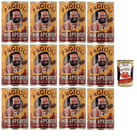 Fagioli alla Bud Spencer – Tex-Mex Black Beans in Sauce 400 g – Ready to Warm, Rich in Fiber, Italian Recipe – Vegetarian/Vegan, 12x 400g + Italian Gourmet Polpa 400g