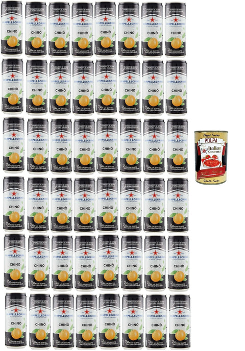 San pellegrino Tin Chinotto Chinò 48 x 330 ml Italy Bitter Orange Lemonade + Italian Gourmet Polpa 400 g