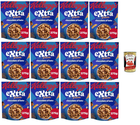 Cereali Extra "Cioccolato al latte" | Try whole milk chocolate | breakfast cereals, cereals with crispy oats | 12 x 375 g + Italian gourmet polpa 400 g