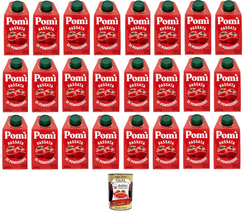 Pomì Passata di Tomatoes - 24 x 500 g Tomato Passata in Practical Brick - 100% Italian Tomatoes - No Additives - Ideal for Sauces & Pasta+ Italian Gourmet Polpa 400 g