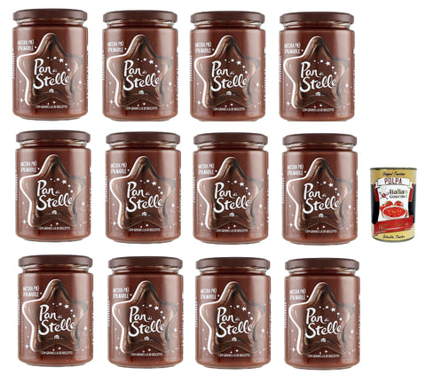 12 x Pan di Stelle Crema Spalmabile Hazelnut Spreadable Cream with Biscuit Grains 580 g without Palm Oil + Italian Gourmet Polpa 400 g