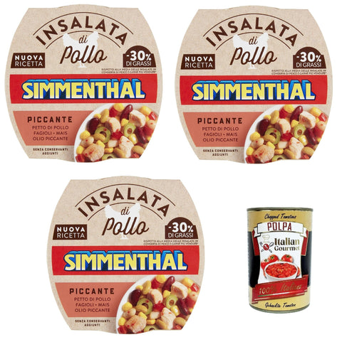 Simmenthal Insalata di Pollo, Spicy Chicken with Beans, 160 g, Pack of 3 + Italian Gourmet Polpa 400 g