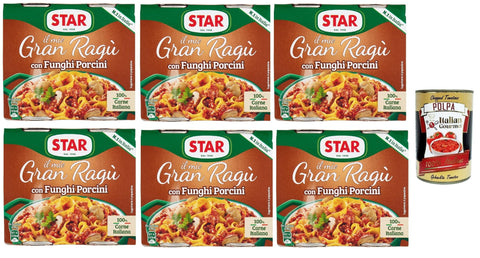 Star Il mio Gran ragù 'Con Funghi Porcini', ragu sauce with porcini mushrooms, N.1 in Italy, with 100% Italian meat, 6 packs of 2 cans of 180 g + Italian Gourmet polpa 400 g