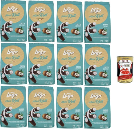 Gastone Lago Mini Roll Wafer Cannoli Filled with Coconut Cream 12 x 125 g + Italian Gourmet Polpa 400 g