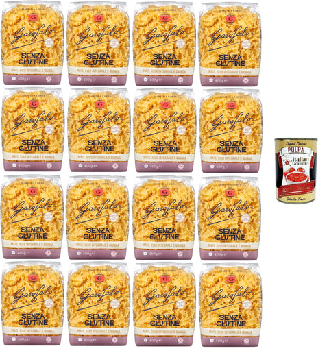Garofalo Mafalda Corta Gluten-Free Pasta, Gluten-Free Pasta from Corn, Natural Rice and Quinoa 16 x 400 g + Italian Gourmet Polpa 400 g