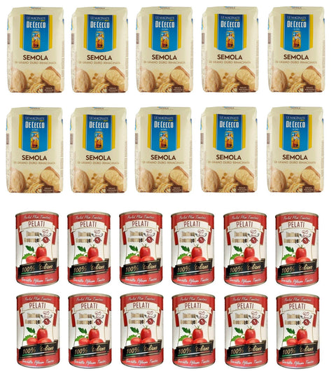 De Cecco Semola Test Pack Remilled Italian Durum Wheat Semolina (10 x 1 kg) + Italian Gourmet Pelati 100% Italian Peeled Tomato Tins (12 x 400g)