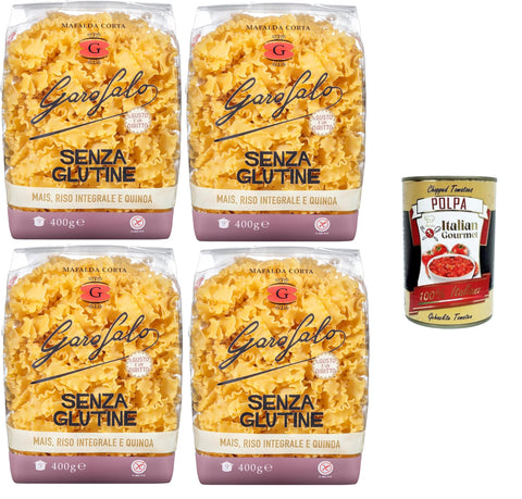 Garofalo Mafalda Corta Gluten-Free Pasta, Gluten-Free Pasta from Corn, Natural Rice and Quinoa 4 x 400 g + Italian Gourmet Polpa 400 g