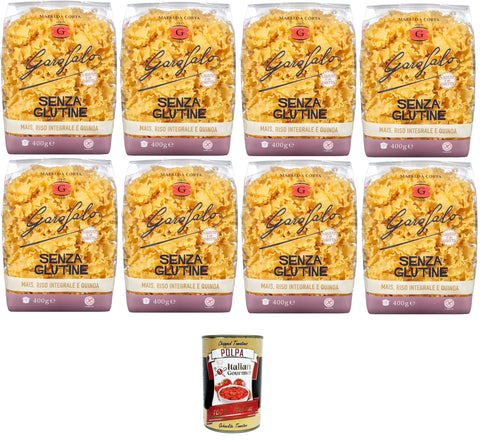 Garofalo Mafalda Corta Gluten-Free Pasta, Gluten-Free Pasta from Corn, Natural Rice and Quinoa 8 x 400 g + Italian Gourmet Polpa 400 g