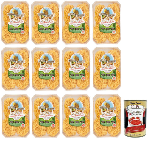 12 x Luciana Mosconi Pasta Casarecce all'Uovo, egg noodles, 100% Italian durum wheat semolina, pack of 250 g + Italian gourmet Polpa di Pomodoro 400 g tin