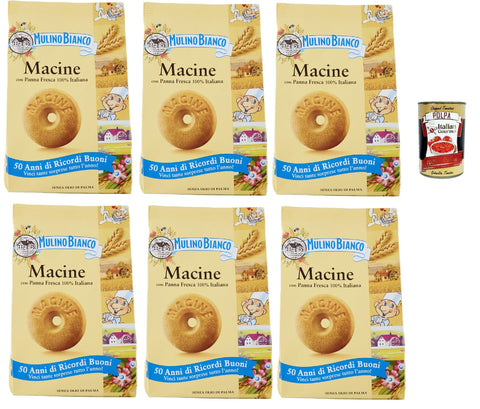 Mulino Bianco Macine 6 x 350 g Italian Butter Biscuits with Fresh Cream 100% - Palm Oil Free - Breakfast Snack Dessert Supply 2.1 kg + Italian Gourmet Polpa