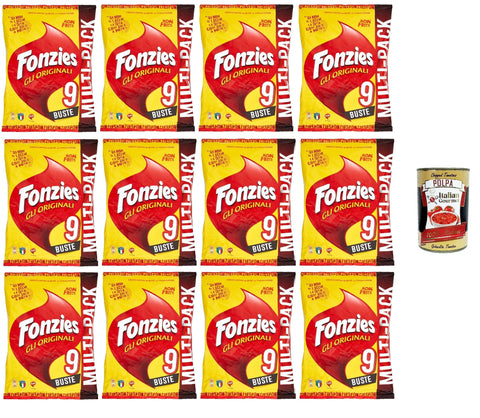Fonzies Gli Originali Multi-Pack 12 x 211g | Corn Snack with Cheese Flavour, Crispy & Not Fried - 108 Mini Bags Supply, Party, School, Office, Aperitivo + Italian Gourmet Polpa