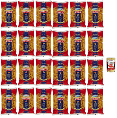 Divella Pasta 100% Italian Rigatoni N° 17, Durum Wheat Semolina Pasta, Cooking 9 Minutes 24 x 500 g + Italian Gourmet Polpa 400 g