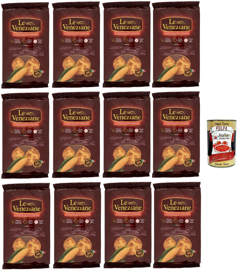Le Veneziane Pasta di Mais Fettucce, Senza Glutine, 100% Italian Corn Noodles, Gluten Free, 12 x 250 g + Italian Gourmet Polpa 400 g