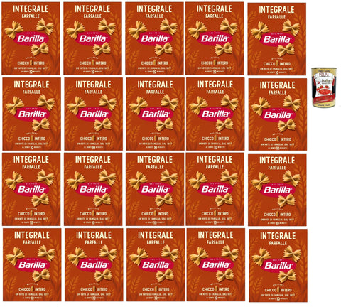 Barilla Integrale Farfalle Whole Grain Pasta, 20 x 500 g, 100% Whole Grain Durum Wheat, High-Fibre, Vegan, Butterfly Noodles with Perfect Sauce Absorption, al Dente in 10 Minutes + Italian Gourmet