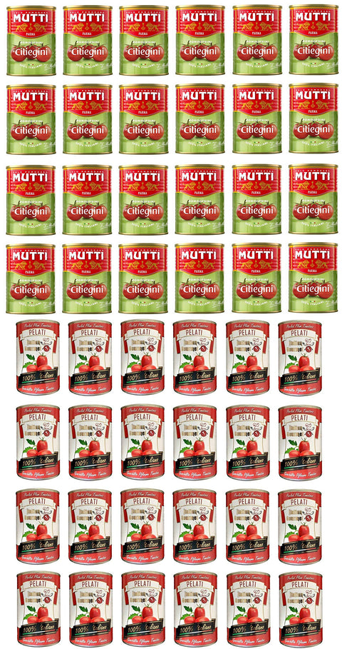 Pomodori Italiani Mutti Pomodorini Ciliegini Cherry Tomatoes + Italian Gourmet Pelati Italian Peeled Tomatoes (48 x 400g)