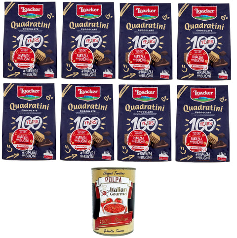 Loacker - Chocolate Squares - Cubes for Canapes Eating, with Five Layers of Waffles and Four Layers of Chocolate Cream 8 x 125 g + Italian Gourmet Polpa 400 g