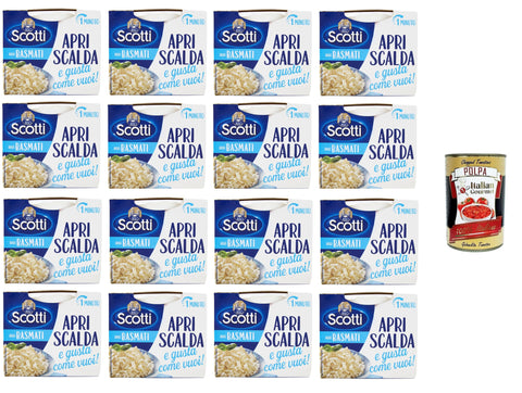 Riso Scotti, Riso Basmati Apri, scalda e gusta come vuoi Basmati Rice Open, heat and enjoy as desired 16 x 200 g + Italian Gourmet polpa 400 g