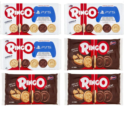 3 x Pavesi Ringo Biscuits 330 g Cake with Vanilla 6 Snack Cookies Bars + 3 x Pavesi Ringo Cacao Cocoa 6 Snack 330 g