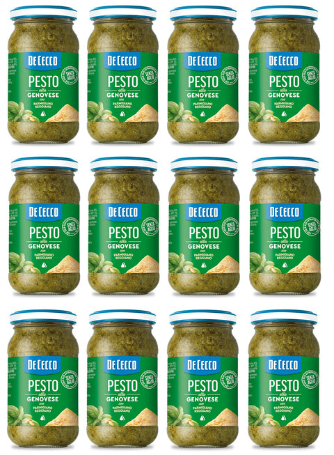 12x De Cecco Pesto alla Genovese con Parmigiano Reggiano senza aglio Pesto with Fresh Basil, Parmigiano Reggiano without Garlic 190 g Italian Sauce