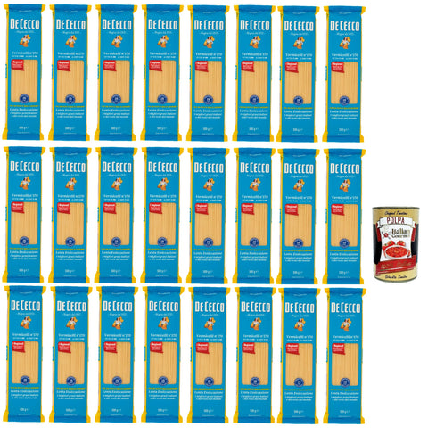 De Cecco Vermicelli No. 170, Pasta 24 x 500 g, Slow Drying, Durum Wheat Semolina, High Quality Cooking 14 min (al dente 12), Ideal Tomato & Seafood Sauces + Italian Gourmet Polpa 400 g