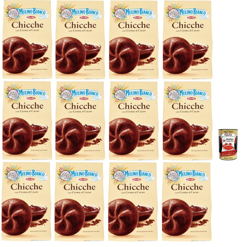 Mulino Bianco Chicche Cocoa, Biscotti Con Crema Al Cacao, Cocoa Cream Biscuits, Biscuits Cookies, 12 x 200 g + Italian Gourmet Polpa 400 g