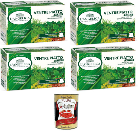 L'Angelica Tisana Ventre Piatto Active - Fennel, Anise & Mint - 4 x 18 Filter Bags (36 g) + Italian Gourmet Polpa