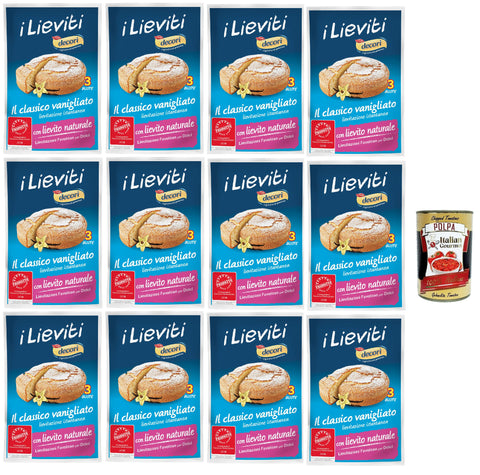 Lo Conte, Decori' Lievito Vanigliato per Dolci - Vanilla Yeast for Desserts - 12x 54g (3x Bags of 18g) + Italian Gourmet Polpa 400g