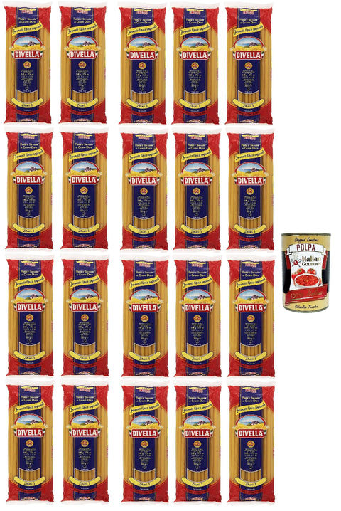 20 x Divella Zitoni N. 1 Durum Wheat Semolina Pasta Italian Noodles 500 g Pack + Italian Gourmet Polpa di Pomodoro 400 g Tin