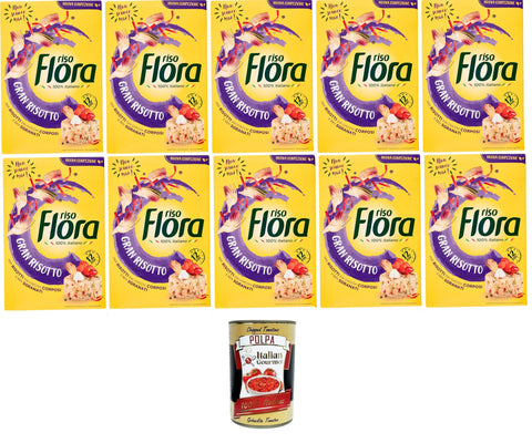 Flora Riso Gran Risotto, for Risottos with Full-bodied and Well Peeled Grains 10 x 1 kg + Italian Gourmet Polpa 400 g