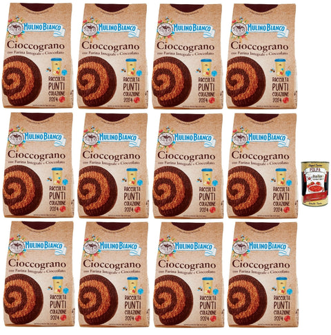 Mulino Bianco Cioccograno Biscotti con Farina Integrale e Cioccolato, Biscuits with Whole Grain Flour and Chocolate, Biscuits, Cookies, 12 x 330 g + Italian Gourmet Polpa 400 g