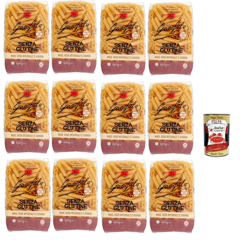 Penne Rigate 400 g Senza Glutine Glutine Pasta Noodles + Italian Gourmet Polpa 400 g Pack of 12