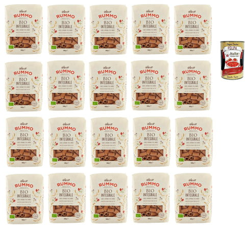 Rummo Pasta Integrale Mezzi Rigatoni N° 51, Whole Grain Pasta, Italian Pasta, 20 x 500 g + Italian Gourmet Polpa 400 g