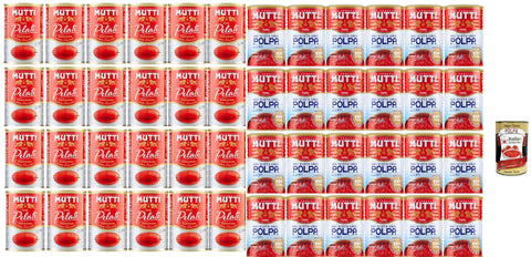 Mutti Pomodori Polpa and Pelati Best Peeled Tomato Sauce from Italy Tin Italian Peeled Tomatoes 48 x 400 g + Italian Gourmet Polpa 400 g
