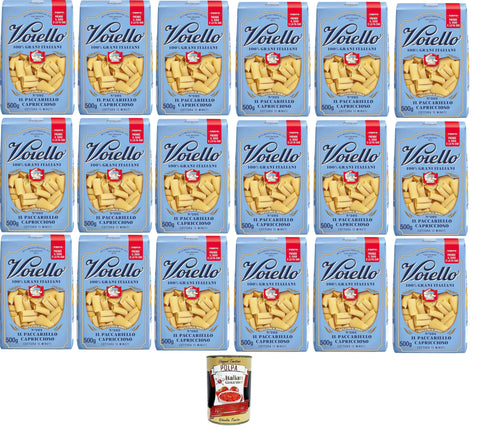 Voiello Il Paccariello Capriccioso No. 202 - 100% Italian Wheat, Bronze-Drawn, Premium Pasta from Gragnano, 18 x 500 g + Italian Gourmet Polpa 400 g