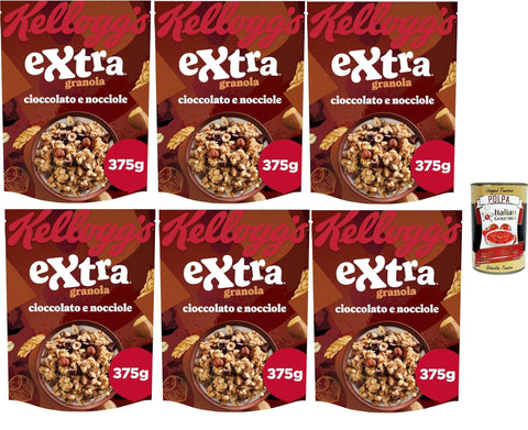 Cereali Extra "Cioccolato e Nocciole" | Try Chocolate and Hazelnuts | Breakfast Cereals, Cereals with Crispy Oats | 6 x 375 g + Italian Gourmet Polpa 400 g