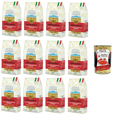 Armando Lo gnocchetto sardo pasta di semola Trafilata al bronzo Sardinian Gnocchetto, bronze drawn semolina noodles 12 x 500 g + Italian Gourmet polpa 400 g