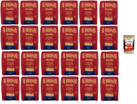 Barilla Al Bronzo Penne Rigate 24 x 500 g - 12 kg Storage Pack, Extra Rough Bronze Texture for Maximum Sauce Content, al Dente in 12 Minutes, 100% Durum Wheat Semolina, from Italy + Italian Gourmet