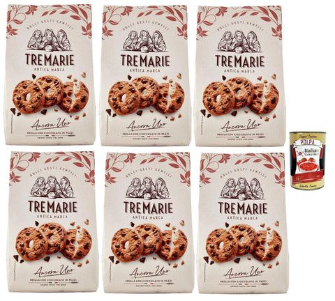 Tre Marie Ancora Uno Frolla con Gocce di Cioccolato in Pezzi, Biscuits Cocoa Biscuits with Drops Chocolate Biscuits 6 x 360 g Pack + Italian Gourmet Polpa 400 g