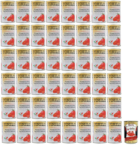 48 x Pomilia Pomodorini Ciliegini Mediterranei, Mediterranean Cherry Tomatoes, 100% Italian Tomatoes, 400 g Tin + Italian Gourmet Polpa di Pomodoro 400 g Tin