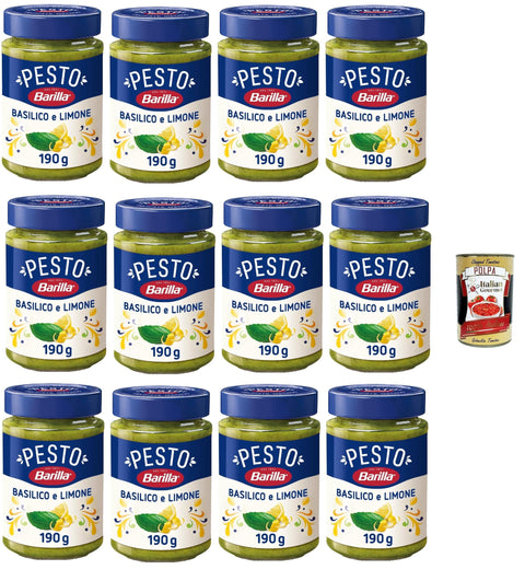 Barilla Pesto Basil & Lemon - 12 Glasses × 190g - Creamy Pesto with 100% Italian Basil & Fresh Lemon Note, Perfect for Pasta, Bruschetta & Dips - + Italian Gourmet Polpa