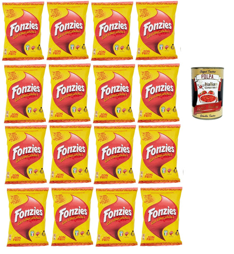 Fonzies Gli Originali Corn Snack Cheese Flavour 16 x 100 g | Crispy, Not Fried - Party & Family Pack for Aperitivo, Movie Night, Snack Box, Dipping - Italian Cult Snack + Italian Gourmet Polpa