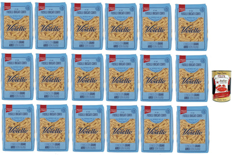 Voiello Pasta Fusilli bucati Corti Pasta 100% Italian N145, Bronze Drawing, 18 x 500 g + Italian Gourmet Polpa 400 g